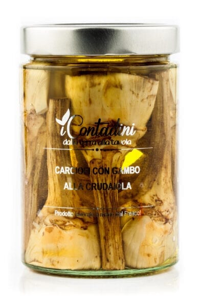 I Contadini artichokes with stem. Tender and tasty, in extra virgin olive oil, these artichokes are of the type called 