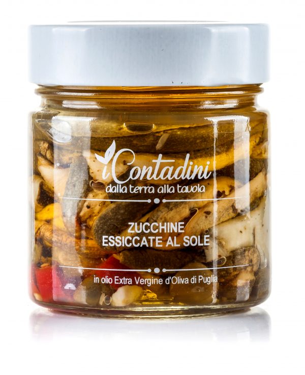 I Contadini sun-dried zucchini. Excellent as an appetizer or side dish, but also to dress rice salads or cold pasta, or to flavour pizza.
