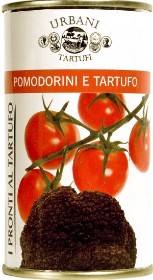 Cherry tomatoes with truffles 6x180g. The best Italian tomatoes infused with Urbani black truffles. Ready to use.