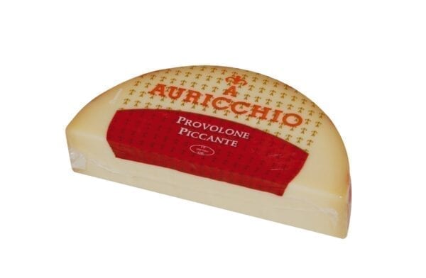 Auricchio provolone piccante (spicy) stands out from the rest of the other cheeses because of its gold colour & the red trademark on the rind