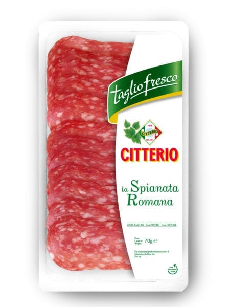 Citterio salame spianata sliced 12x70g. Sliced and packed in easy to display tray. Order now at cibosano.co.uk