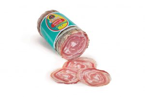 Leoncini rolled pancetta 1.5kg. This rolled pancetta is made according to traditional methods and tied by hand.