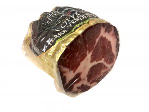Gualerzi coppa terre verdiane. Famous for its delicate sweet and aromatic flavour, obtained from pigs reared in the Parma province.