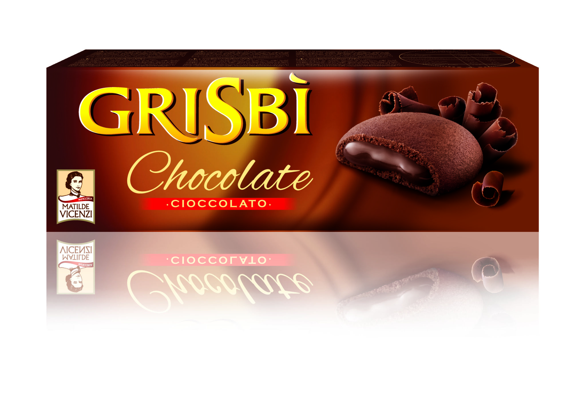 Grisbi' biscuits chocolate cream. Exquisite cookies filled with a smooth and velvety cream: classic chocolate cream.