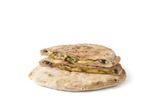 Vegetarian focaccia, baked on stone, filled with mozzarella, tomato, courgettes, aubergines and peppers. Pre-cooked frozen product.