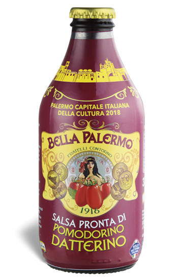 Ready contorno datterino tomato sauce Bella Palermo traditionally belonging to the Sicilian culinary culture of the Contorno family.
