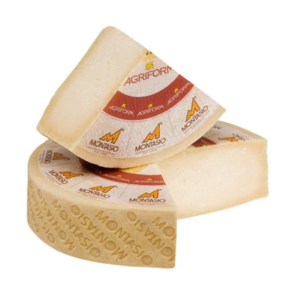 Agriform montasio mezzano. Initially the light brown coloured rind is smooth, elastic and compact, becoming dry over time.