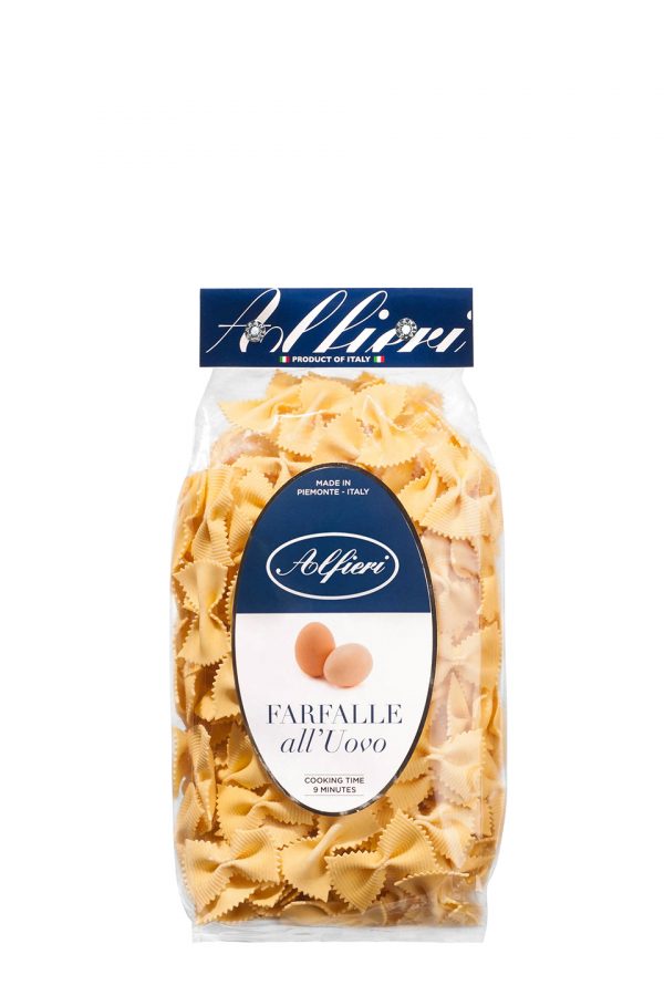 Alfieri egg farfalle are made from the very best extra quality durum wheat semolina, brighter yellow colour than standard Semolina.