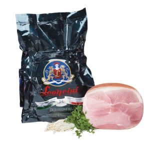 Leoncini prosciutto cotto due leoni blu 4kg. Farmhouse High Quality Cooked Ham with a marbled appearance. Order now