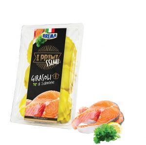 Brema girasoli salmon Primissimi, original and authentic flavours, filled in round shaped egg pasta parcels.