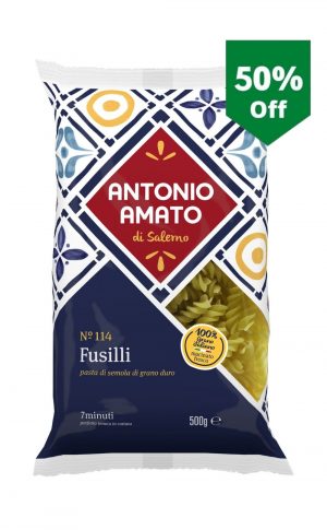 Antonio Amato fusilli N.114 24x500g. Durum wheat semolina fusilli pasta. Order now at cibosano.co.uk. SALE 50% OFF!