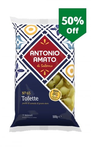 Antonio Amato tofette N.65 24x500g. Durum wheat semolina tofette pasta. Order now at cibosano.co.uk. SALE 50% OFF!