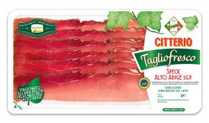Citterio speck PGI sliced. Sliced and packed in easy to display tray. Order now at www.cibosano.co.uk