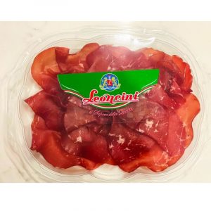 Leoncini bresaola punta d'anca sliced. Sliced and packed in open and serve gastro tray. Order now at cibosano.co.uk