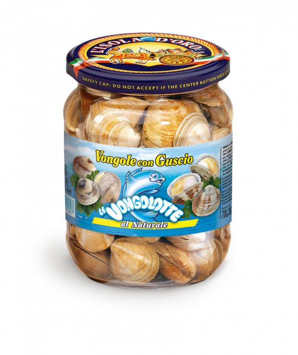 Isola Doro Natural clams with shell 6x700g. Natural clams with shell in jars. Order now at www.cibosano.co.uk