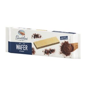 Gentilini wafers with cacoa cream, the crispness of the three fine layers and the soft creamy filling melts gently in your mouth.