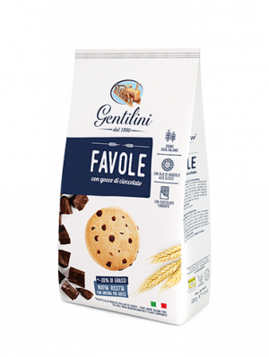 Gentilini favole biscuits with chocolate chips are crumbly pastry enriched with chocolate ​drops. Order now