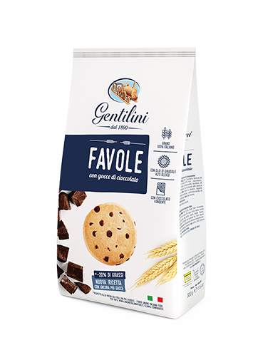 Gentilini favole biscuits with chocolate chips are crumbly pastry enriched with chocolate ​drops. Order now