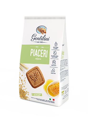 Gentilini piaceri biscuits spelt flour. Made with 100% spelt flour with no addition of milk and eggs to rediscover the of old-time flavours.