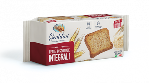 Gentilini fette whole wheat rusks. The golden colour, the delicious aroma and the light and crispy texture makes them unique.