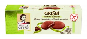 Grisbi' chocolate gluten free biscuits. Chocolate biscuits filled with chocolate cream. Gluten Free. Order now