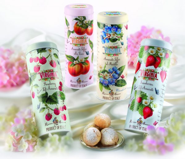 Virginia fruity soft amaretti flavoured with assorted fruits - raspberry, strawberry, peach or blueberry. Gluten Free