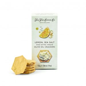 The Fine Cheese Co. Lemon sea salt extra virgin olive oil crackers. A crunchy cracker for any fresh cheese.