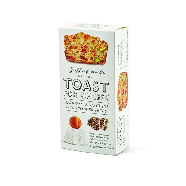 Apricots, pistachios, sunflower seeds toast. Thin, light and crisp toast and uniquely studded with fruits, nuts and seeds.