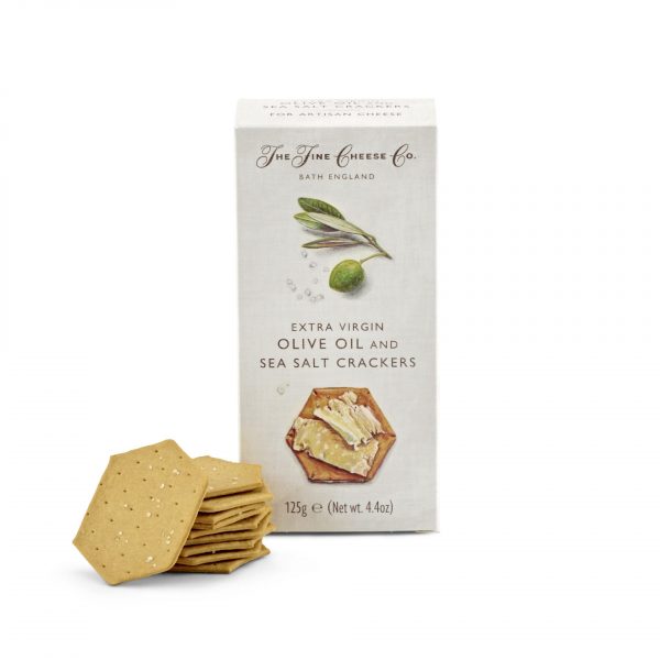 The Fine Cheese Co. Sea salt extra virgin olive oil crackers. A crunchy cracker for any hard cheese. Simple but tasty.