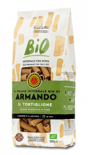 Armando tortiglioni organic wholemeal. Pure organic whole wheat pasta made with added oat fibre. Armando’s Organic whole wheat is the special