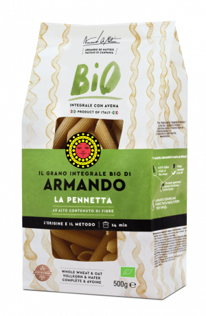 Armando pennetta organic wholemeal. Pure organic whole wheat pasta made with added oat fibre. Armando’s Organic whole wheat is the special