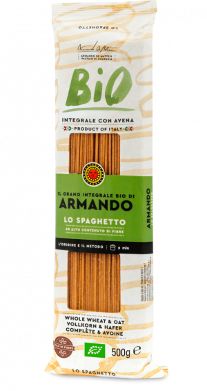 Armando spaghetti organic wholemeal. Pure organic whole wheat pasta made with added oat fibre. Armando’s Organic whole wheat is the special