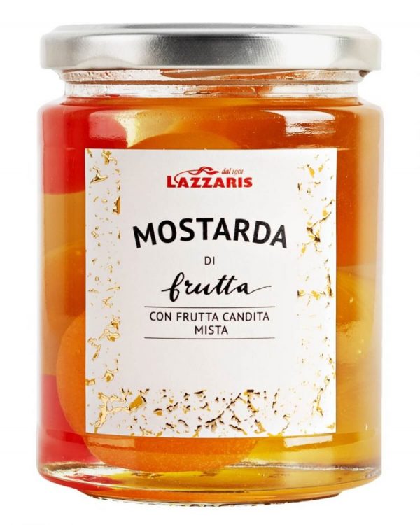 Candied fruit dipped in sugar and mustard syrup which gives life to a mustard with a gentle but lively flavour.