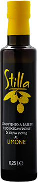 Stilla EVO lemon flavour. Extra virgin olive oils infused with lemon. Mediterranean scents and flavours, ideal for dressing any course.