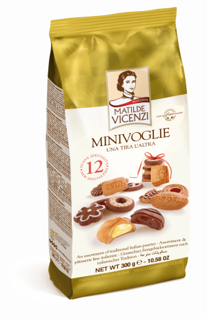 Vicenzi minivoglie assorted shortbread biscuits filled with chocolate or cream, filled with jam and shortbread biscuits with butter or cocoa.