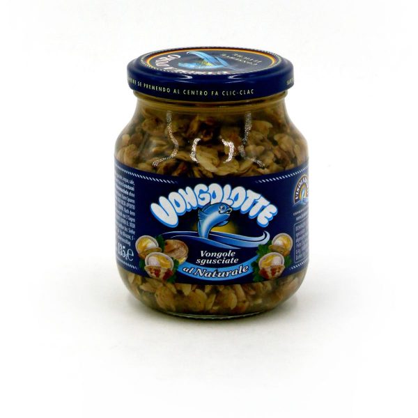 Isola Doro natural clams 270g jars. Shelled clams in brine. Order now at www.cibosano.co.uk