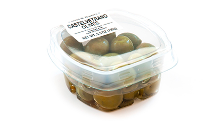The Ficacci whole olives Castelvetrano Retail TAKE AWAY are fresh and packed in a convenient heat sealed tub with an open/close lid.
