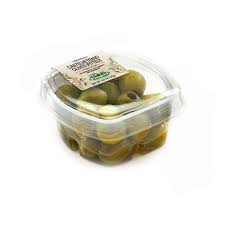 The Ficacci pitted olives Castelvetrano Retail TAKE AWAY are fresh and packed in a convenient heat sealed tub with an open/close lid.