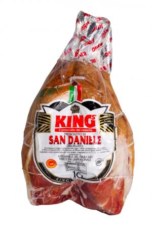 Kings prosciutto San Daniele PDO round 16 months. San Daniele boneless, band ties, traditional pear drop shape. Order now!