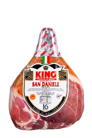 Kings prosciutto San Daniele PDO 16 months 8kg. Parma Ham, boneless, clip ties, traditional pressed shape. Order now!