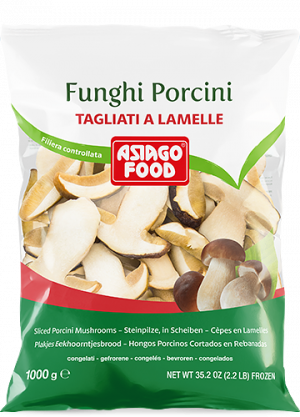 Asiago frozen porcini mushrooms, sliced, cleaned, graded and immediately frozen to preserve the original aroma and taste.
