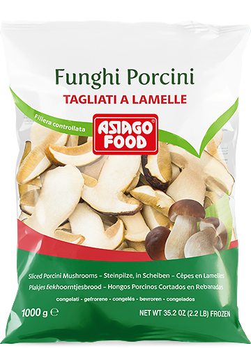 Asiago frozen porcini mushrooms, sliced, cleaned, graded and immediately frozen to preserve the original aroma and taste.