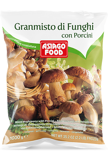 Asiago frozen mixed mushrooms & porcini. A fine assortment of selected mushrooms with delicious porcini, cleaned, sliced and ready to cook.