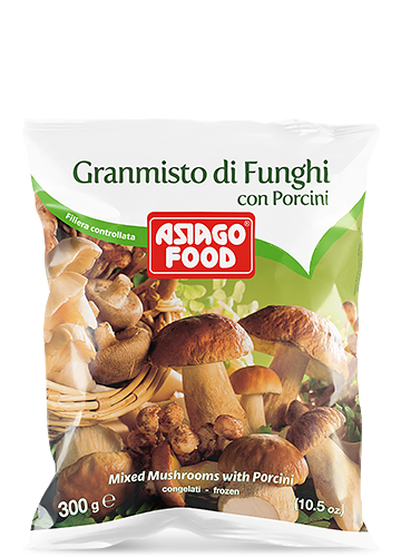Asiago frozen mix mushrooms & porcini. A fine assortment of selected mushrooms with delicious porcini, cleaned, sliced and ready to cook.