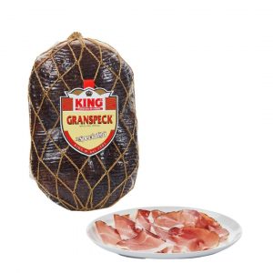 Kings Gran Speck is produced from selected pork thighs, boned and seasoned with salt, pepper, juniper, rosemary and bay leaves.