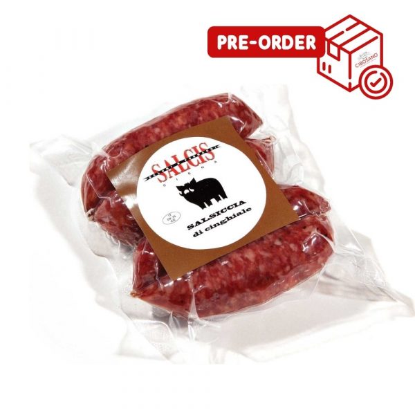 Salcis wild boar sausage in bag, vacuum packed. Salsiccia di cinghiale sottovuoto. Order now at www.cibosano.co.uk