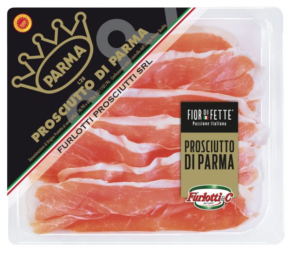 Furlotti prosciutto di Parma sliced. Sliced, interleaved for easy separation of each slice. Foodservice size.