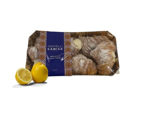 Aragostine lemon cream. Traditional Italian Codine Pastries filled with lemon flavoured cream, made with flaky and crumbly pastry.