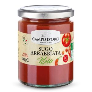 organic tomato arrabbiata sauce in jars