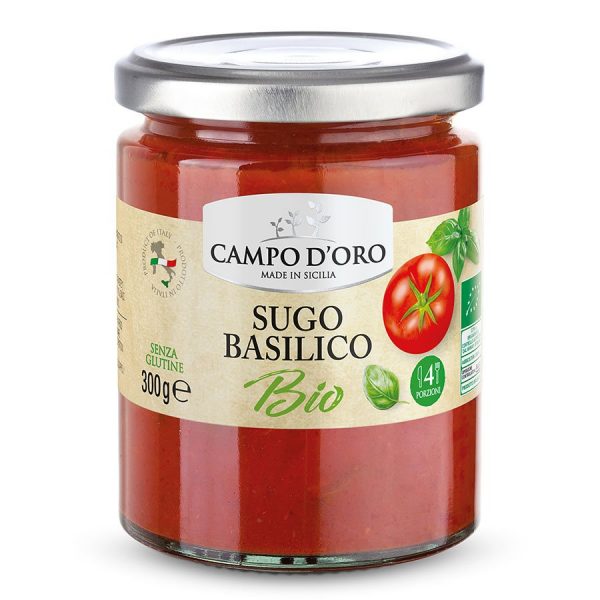 jar of organic tomato and basil sauce